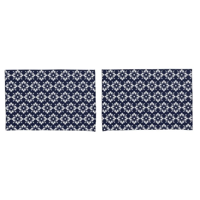White flowers on midnight blue background pillow case (Front-Set)