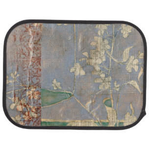 White Flowers on Newsprint Background Car Floor Mat