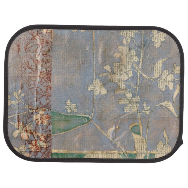 White Flowers on Newsprint Background Car Floor Mat (Rear)