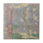 White Flowers on Newsprint Background Ceramic Tile<br><div class="desc">The newsprint background and deeply colored background almost hide the white flowers that are the focus of this painting by Jennifer Goldberger. A very unique and engaging print,  it could make a nice gift for someone who loves avant-garde art!</div>