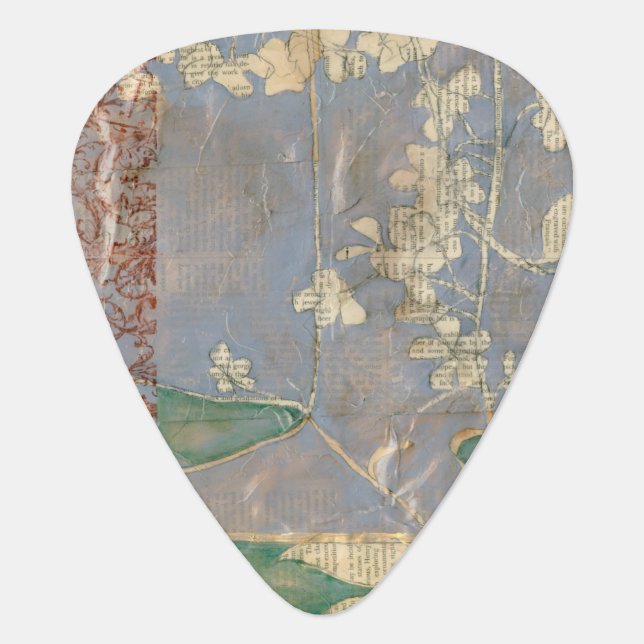 White Flowers on Newsprint Background Guitar Pick (Front)
