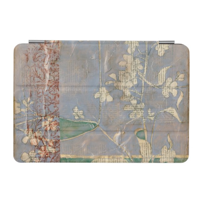 White Flowers on Newsprint Background iPad Mini Cover (Horizontal)