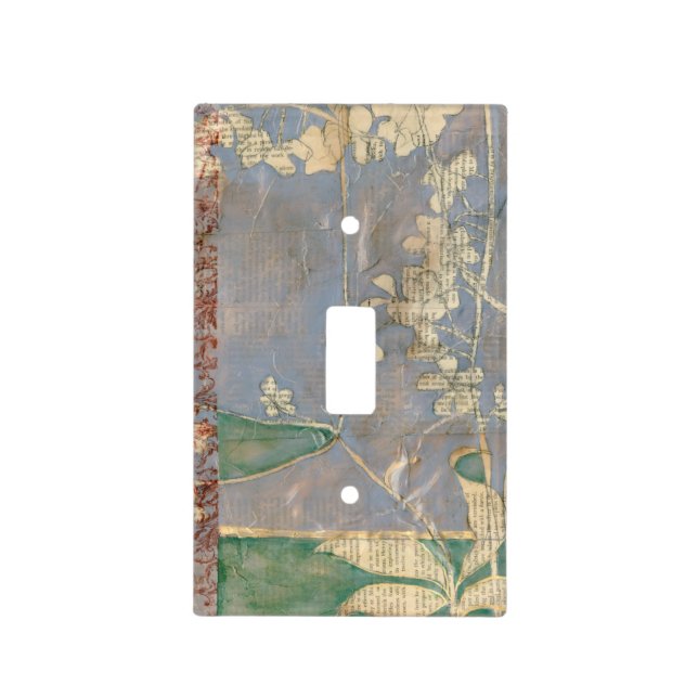 White Flowers on Newsprint Background Light Switch Cover (Front)