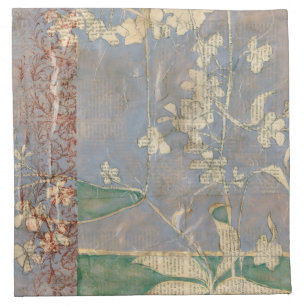 White Flowers on Newsprint Background Napkin