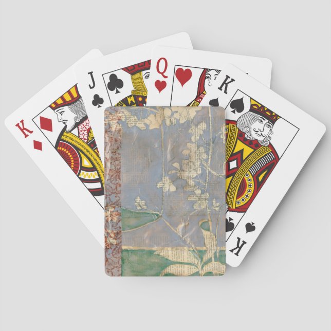 White Flowers on Newsprint Background Poker Cards (Back)