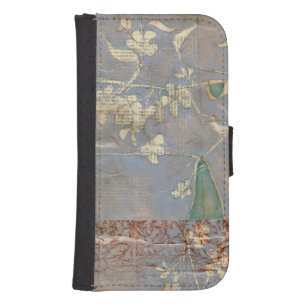 White Flowers on Newsprint Background Wallet Phone Case For Samsung Galaxy S4