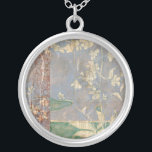 White Flowers on Newsprint Background Silver Plated Necklace<br><div class="desc">The newsprint background and deeply colored background almost hide the white flowers that are the focus of this painting by Jennifer Goldberger. A very unique and engaging print,  it could make a nice gift for someone who loves avant-garde art!</div>