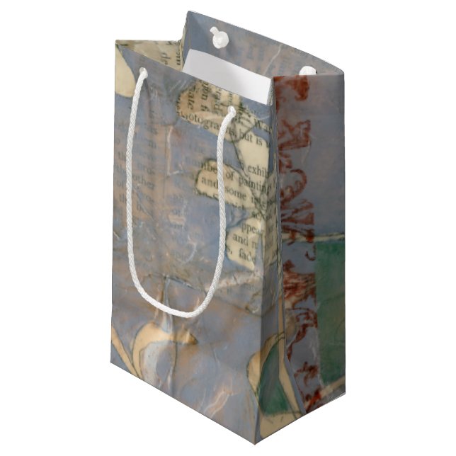 White Flowers on Newsprint Background Small Gift Bag (Front Angled)
