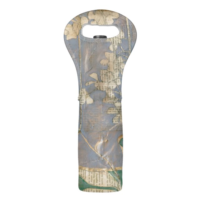 White Flowers on Newsprint Background Wine Bag (Back)