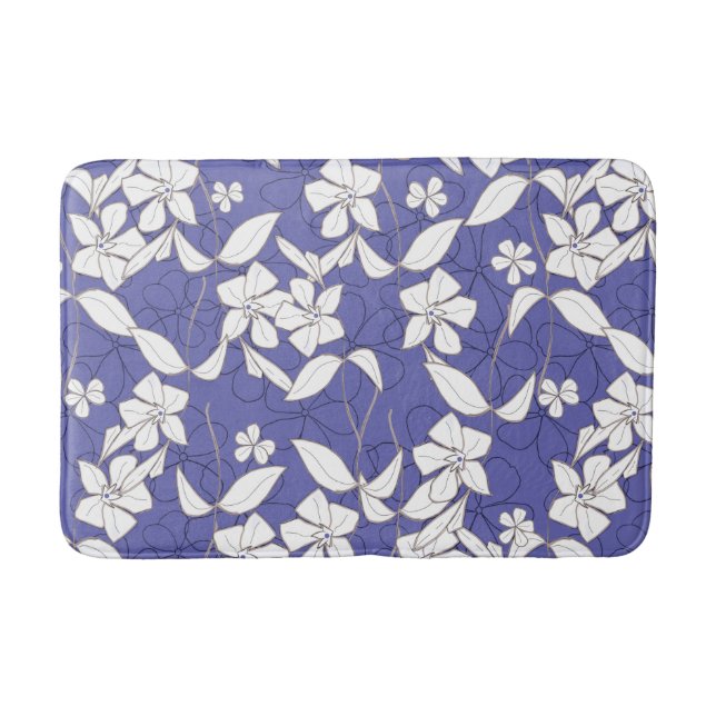 White Flowers on Periwinkle  Bath Mat (Front)