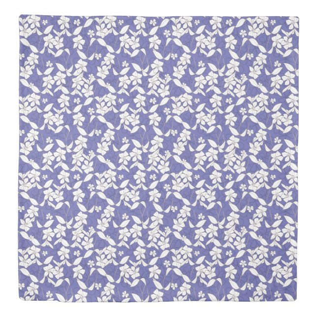 White Flowers on Periwinkle Duvet Cover (Front)