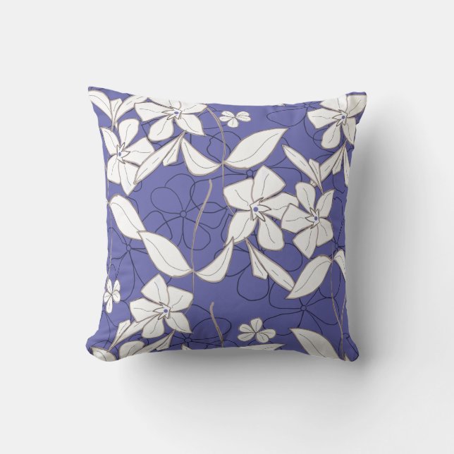 White Flowers on Periwinkle  Throw Pillow (Front)