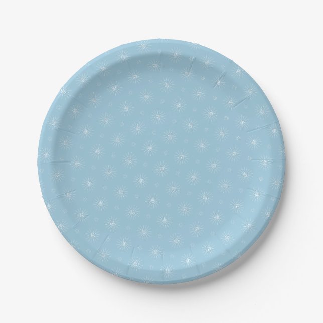 White flowers on soft blue plate (Front)
