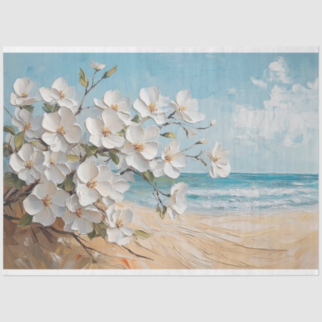 White Flowers on the Beach Oil Painting Tissue Paper (Front)