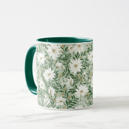 White Flowers on the Green Coffee Mug