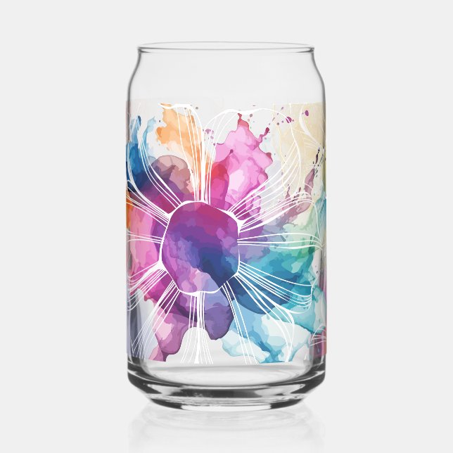 White Flowers on Watercolor Splashes Set Can Glass (Left)