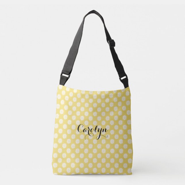 White Flowers on Yellow Add Name Customized Bag (Front)