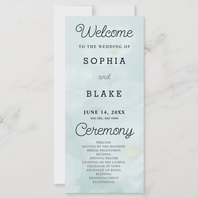 White Flowers Pale Green Wedding Program (Front)