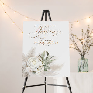 White Flowers Pampas Grass Elegant Welcome Sign