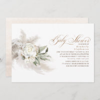 White Flowers Pampas Grass Greenery Baby Shower Invitation