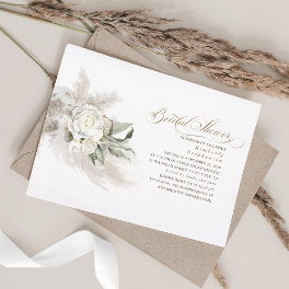 White Flowers Pampas Grass Greenery Bridal Shower Invitation