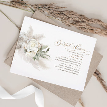 White Flowers Pampas Grass Greenery Bridal Shower Invitation by lovelywow at Zazzle
