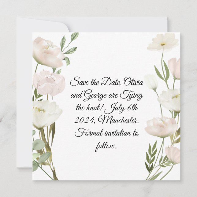 White Flowers Pampas Grass Greenery Succulent  Save The Date (Front)