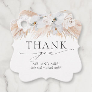 White Flowers Pampas Grass Wedding Thank You Favor Tags