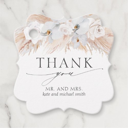 White Flowers Pampas Grass Wedding Thank You Favor Tags