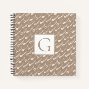 White flowers pattern and monogram rustic notebook