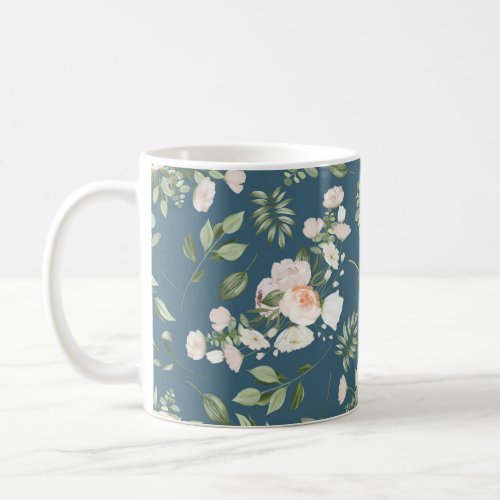 White Flowers Pattern Coffee Mug