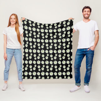 White Flowers Pattern Cust. Fleece Blanket