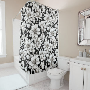 White Flowers Pattern Shower Curtain