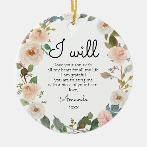 White Flowers Personalised Mother of the Groom Ceramic Ornament