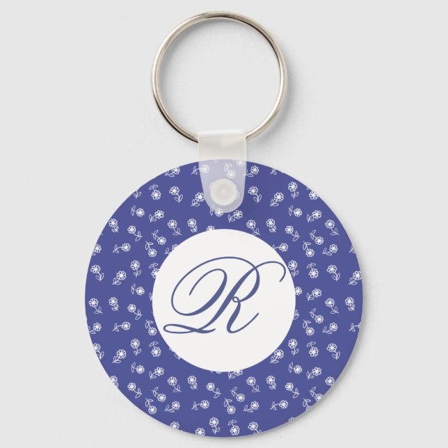 white flowers personalized keychain (Front)