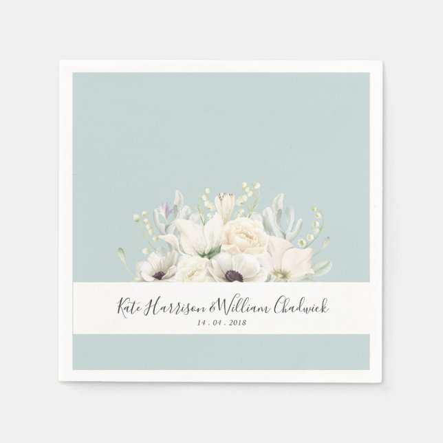 White Flowers |Personalized Wedding Paper Napkin (Front)