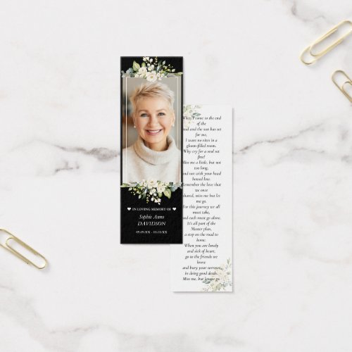 White Flowers Photo Memorial Funeral Poem Bookmark