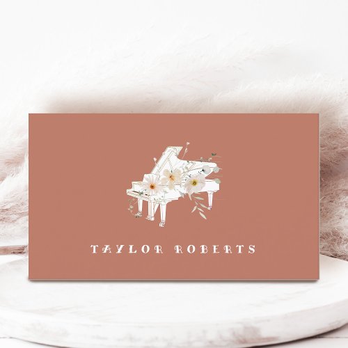 white flowers piano business card