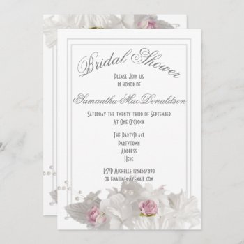 White Flowers Plain Minimal Bridal Shower Invitation by personalized_wedding at Zazzle