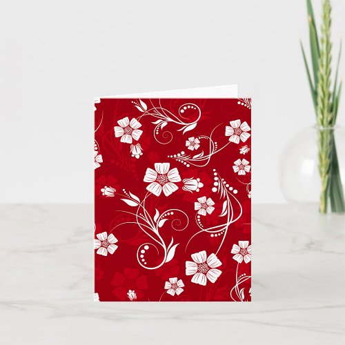 White Flowers Red Background Card