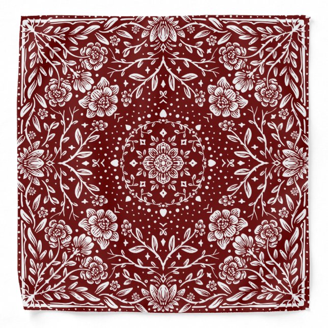 White Flowers Red Bandana (Front)