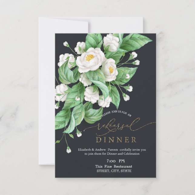White Flowers Rehearsal Dinner   Invitation (Front)
