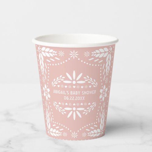 White flowers rose gold papel picado baby shower paper cups