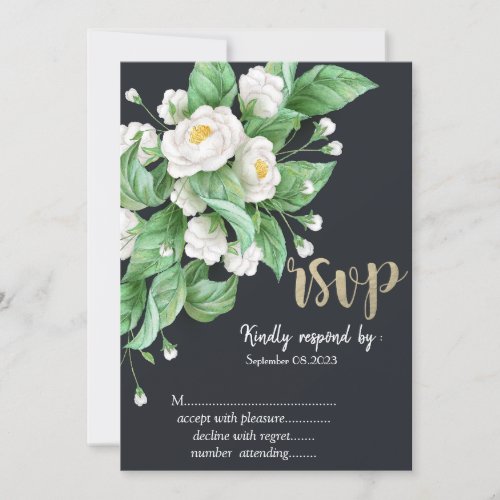 White Flowers RSVP   Invitation