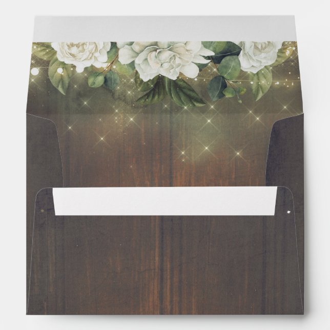 White Flowers Rustic Wood Elegant Country Envelope (Back (Bottom))