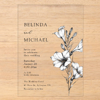 White Flowers Sage Green Casual Wedding Acrylic Invitations