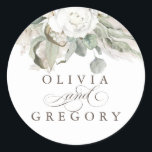 White Flowers Sage Greenery Pampas Grass Wedding Classic Round Sticker<br><div class="desc">Pampas grass floral white wedding stickers</div>