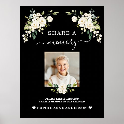 White Flowers Share a Memory Funeral Wall Sign