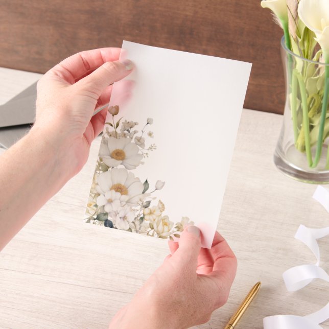 White Flowers Vellum Invitations (Handheld)