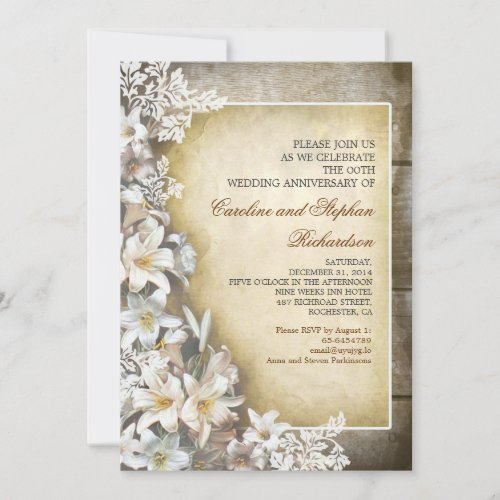 white flowers vintage anniversary invitations